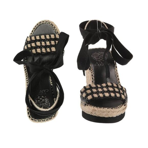 Vince Camuto Brisshel Leather Espadrille Wedge Sandal | Black & Natual | Sz 8.5 - Picture 10 of 13